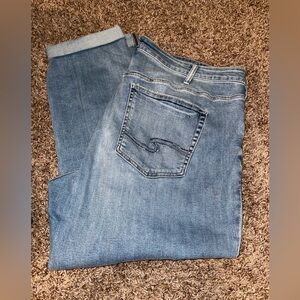 Silver boyfriend crop jeans destroyed holes have backing size 20 inseam 27